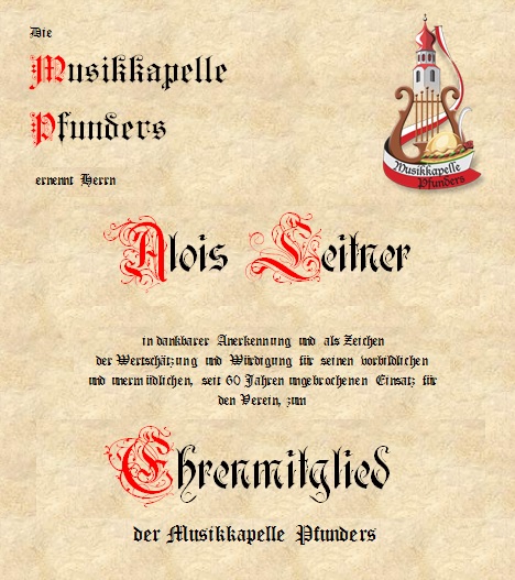 Ausschnitt Urkunde Leitner Alois